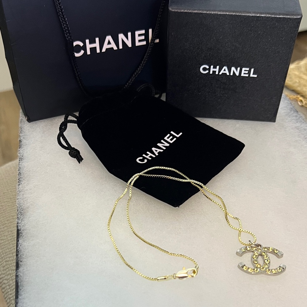 Chanel Gold and Silver up-cycled CC Pendant Necklace